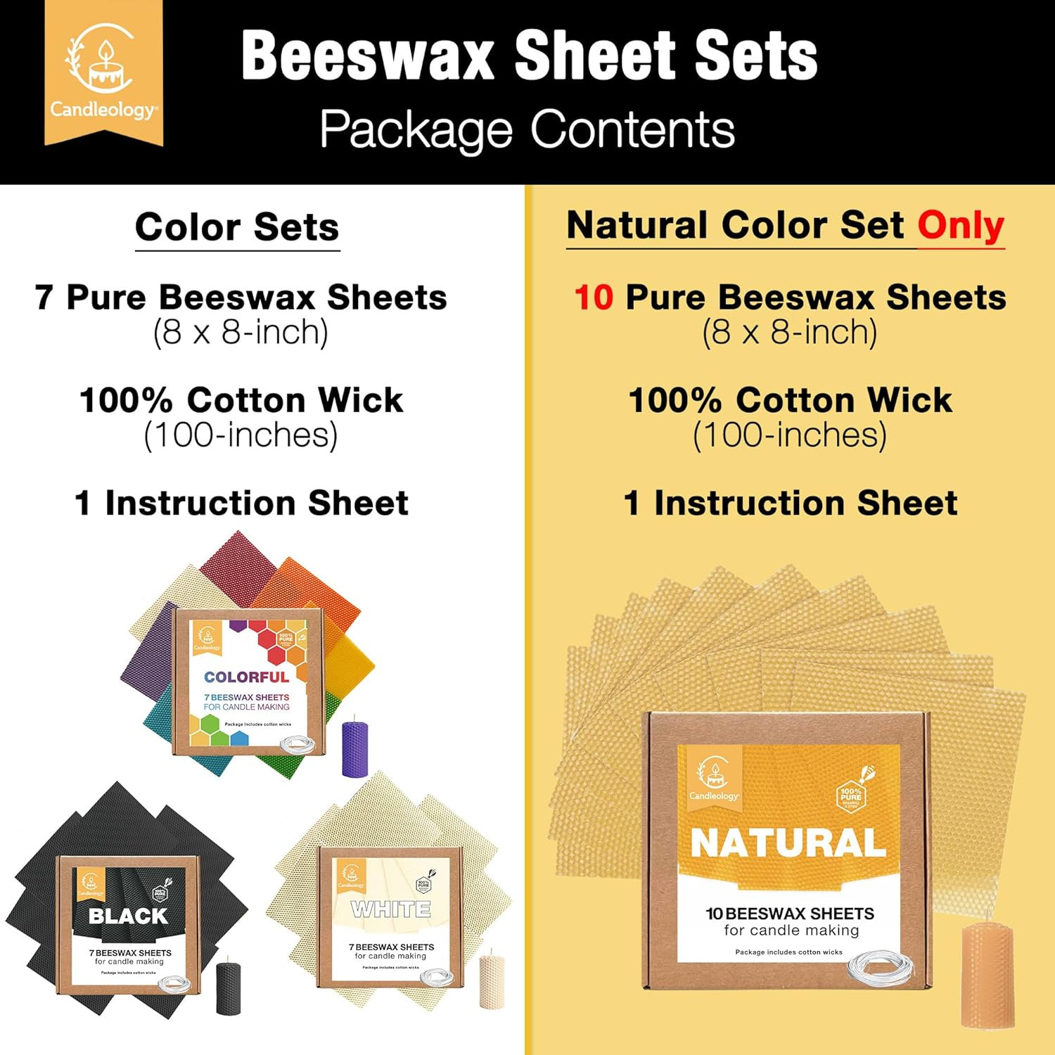 Natural Beeswax Sheets for Candle Making - DIY Beeswax Candle Rolling Kit for Ki
