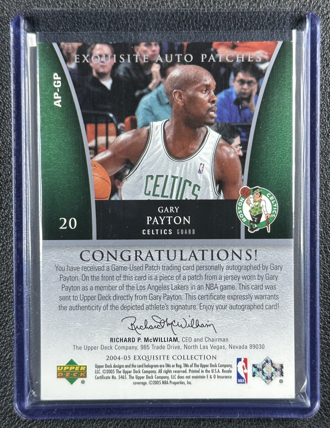 GARY PAYTON 2004-05 UPPER DECK EXQUISITE COLL #AP-GP GAME-USED PATCH AUTO 37/100 view 2