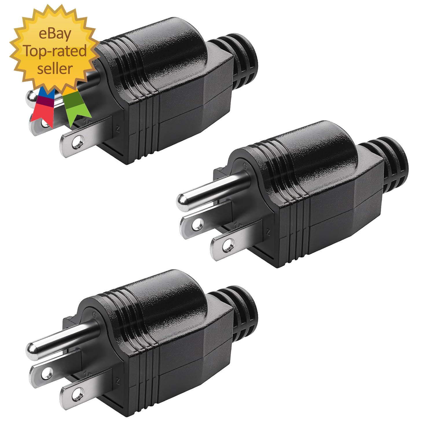 Electrical Replacement Plugs Male End Extension Cord 125V 15A 2Pole 3Wire 2 Pole