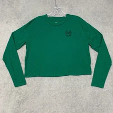 Pink Victoria Secret Shirt Womens XS Green Cropped Long Sleeve Tee Logo