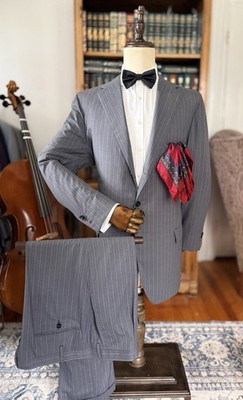 NEW CURRENT Gray Striped 13.5 micron (Super 200 s) Kiton Suit 50R US/60R IT