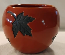 Vintage FTD Round Ceramic Burnt Orange Fall Maple Leaf Floral Vase