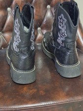 Womens Black Western Ankle Boots Pull-On Roun...