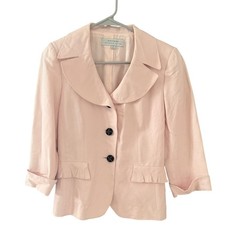 Tahari Arthur S Levine Pink Linen Blend Blazer 3/4 Sl Pleated Pocket Jacket 4
