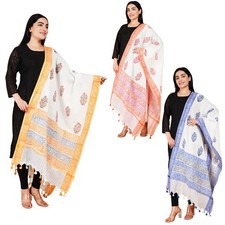 Cotton Linen Handloom Hand Block Printed Dupatta for Women and Girls Casual