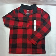 Jumping Beans Boys 7 Red Black Buffalo Plaid Microfleece Quarter Zip Pullover