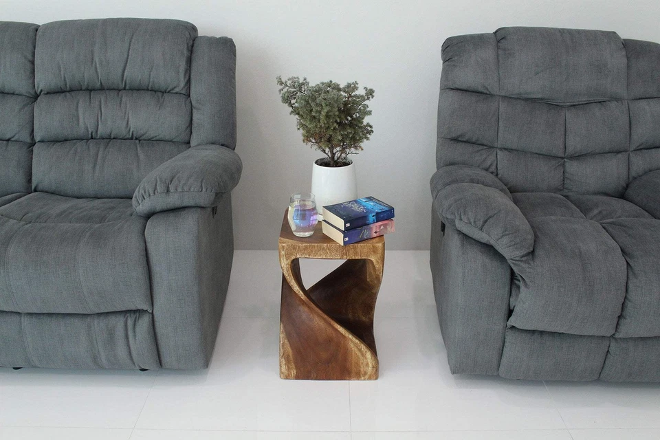 Haussmann Original Wood Twist End Table 12x12x18 in Height Walnut Oil - Image 3 of 4