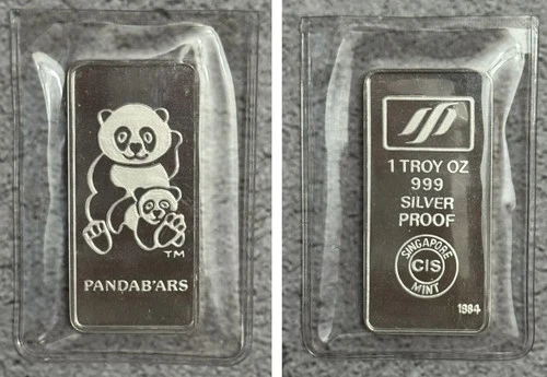 Vintage 1984 Panda B’ars Singapore Mint 1 oz .999 Silver Bar SEALED