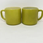 Vintage Federal Milk Glass Yellow/ Green D Handle Coffee Cups USA Set Of 2