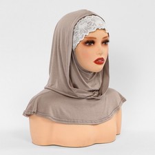Solid Lace Instant Headwrap Islamic Arab Beanie Muslim Womens Hijab Turban Daily