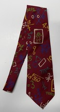 Men's Tie Save The Children Collection Math Multi Color On Red 55" See Photos 