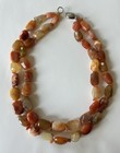Carnelian Agate Double Strand Chunky Beads Necklace 925 Clasp — photo 1
