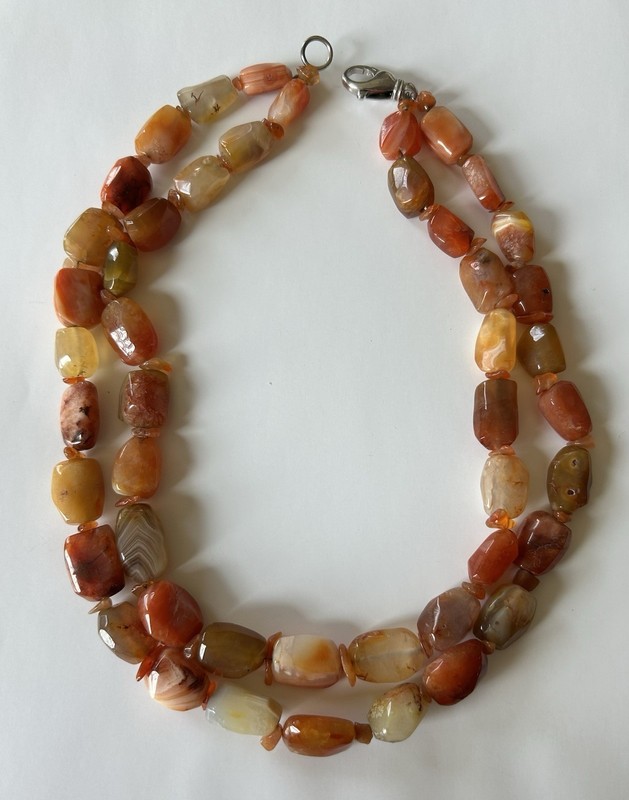 Carnelian Agate Double Strand Chunky Beads Necklace 925 Clasp