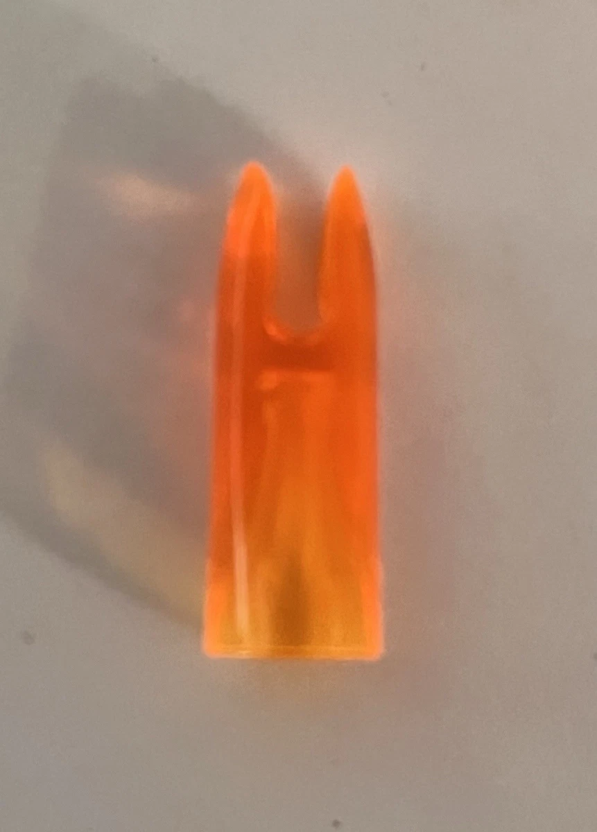 12 VINTAGE TRANS DARKER FLO ORANGE 9/32” AAE PLASTINOCK GLUE ON SNAP ARROW NOCKS