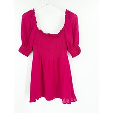 REFORMATION Dress Size 6 Mini Fuchsia Pink Mini Smocked 3/4 Sleeve Puff