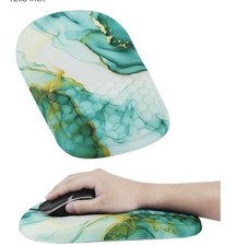 Mouse Pad with Gel Wrist Rest, Ergonomic 9L x 6W inches, Green Marble