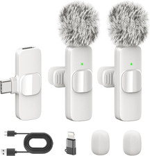 Wireless Lavalier Microphone Pack for iPhone Android, Noise Cancellation