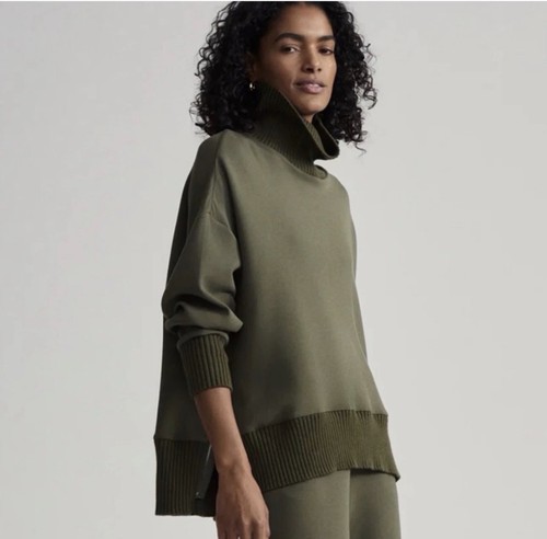 NWT Varley DoubleSoft Barker Turtleneck Sweatshirt Green Side Zip Sz Small