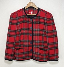 Talbots Petites Red Plaid Wool Blazer Jacket Women s Size 6P Made in USA Career