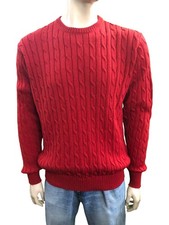 Herren Classic Pullover Strickpullover Zopfmuster 100% Schurwolle S - 2XL  rot