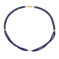 Halskette Aus Afghanischem Lapislazuli Und Perlen, Vergoldetes Silber
