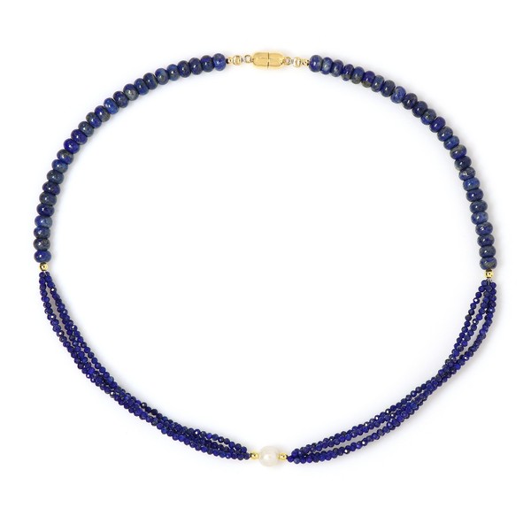 Halskette Aus Afghanischem Lapislazuli Und Perlen, Vergoldetes Silber-image