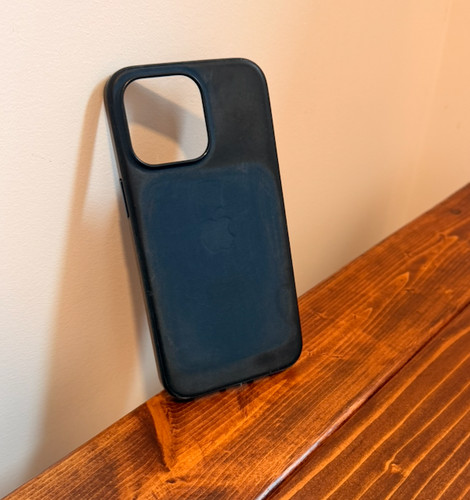 Apple Leather Case iPhone 15 Pro Max Blue MagSafe Compatible - Lightly weathered