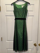 Coldwater Creek  Emerald Green Formal Dress w Black Overlay & Sparkles Size 8P