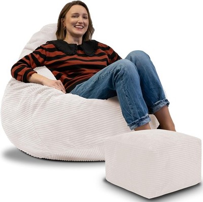 DreamRoots Sitzsack Cord Erwachsene    mit Hocker & Bezug   90x90x100 cm size M