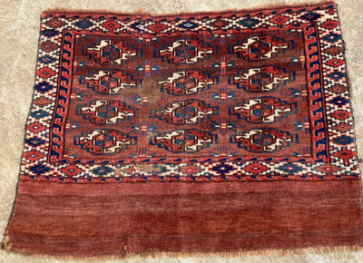Vintage Traditional Hand-knotted Turkmen Yomud Oriental Wool Rug Carpet 89x67 cm