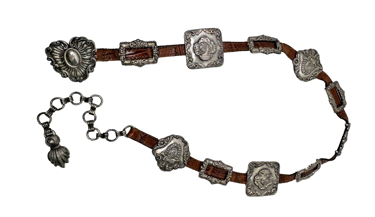 Vintage 1990s Brighton Croc Embossed Leather Silver Concho Belt Sz Medium 41809 Brighton Women main image 2