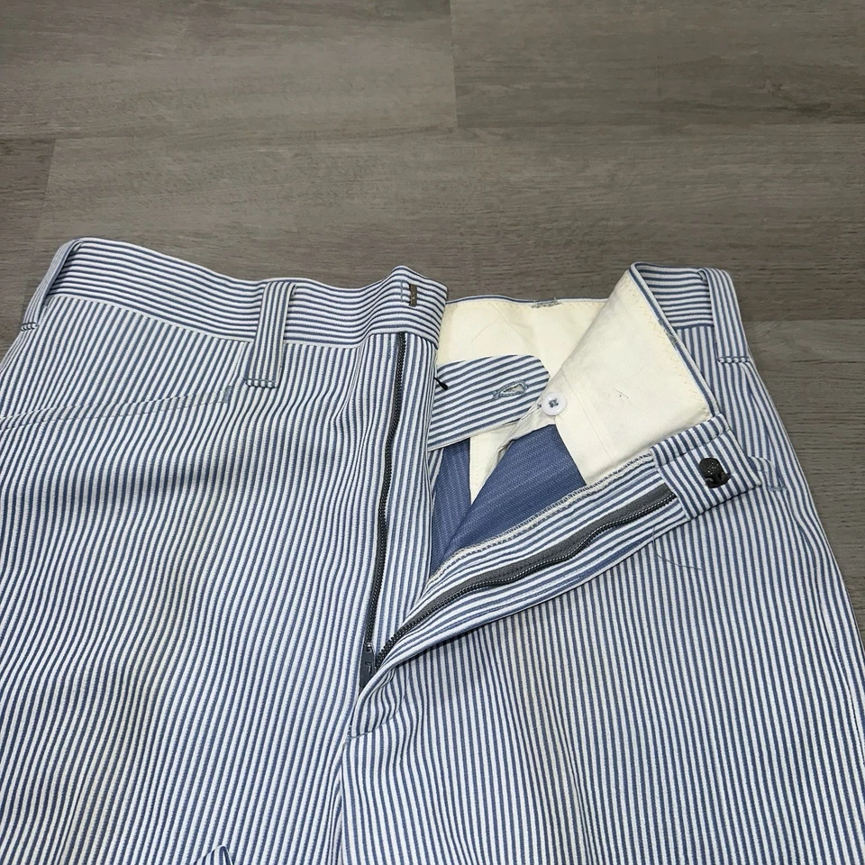 Calça social masculina listra branca azul malha dupla Haggar Slacks vintage 30x34 - Imagem 4 de 4