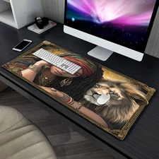 40*90cm Woman Lion Art Pad for Desk, Gaming, Office Decor, Non-Slip Rubber Base,