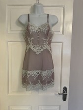 Vintage Y2K Early 2000s Mauve Fairy Cami Slip Dress Cream Embroidered Florals