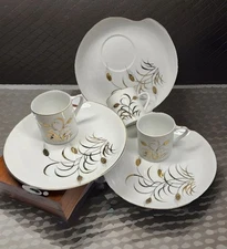 3 Vtg Gold Wheat China Tea Coffee Cups Plates Dessert Luncheon Snack Set 1950's