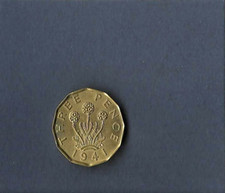 1941 THREEPENCE - BRASS THREE PENCE COIN - 3d - KING GEORGE VI - BRITISH COIN