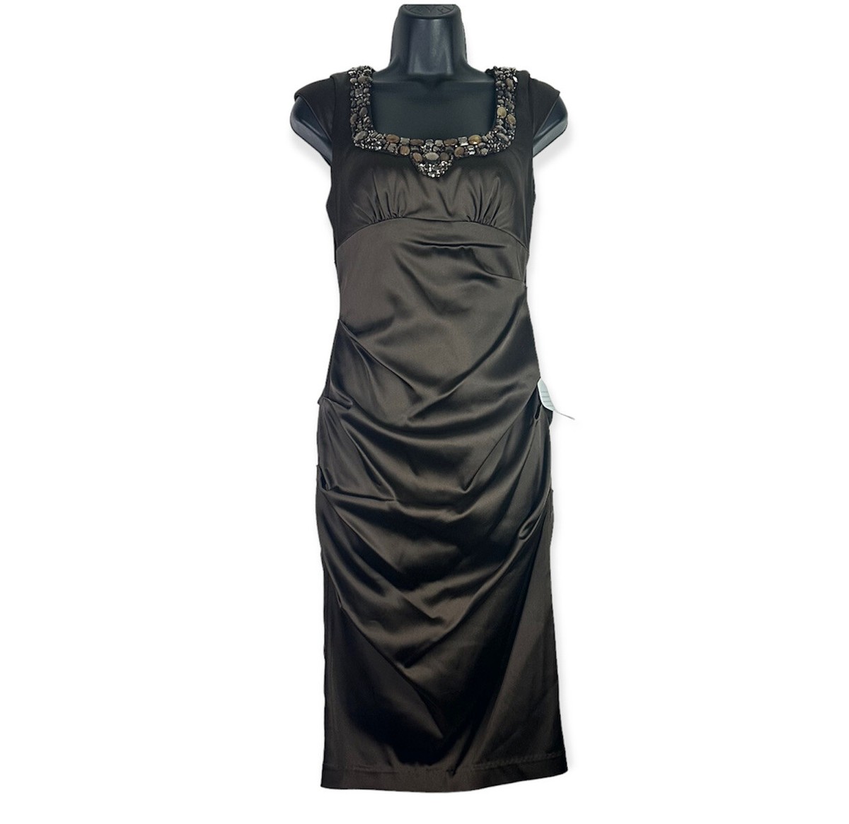 Xscape Brown Beaded Midi Cocktail Dress  Timeless Elegance Modern Glamour  Sz 4 | eBay