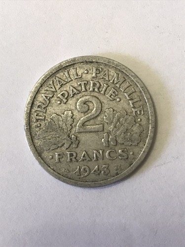 Münze 2 Francs 1943 Aluminium - Bild 2 von 6