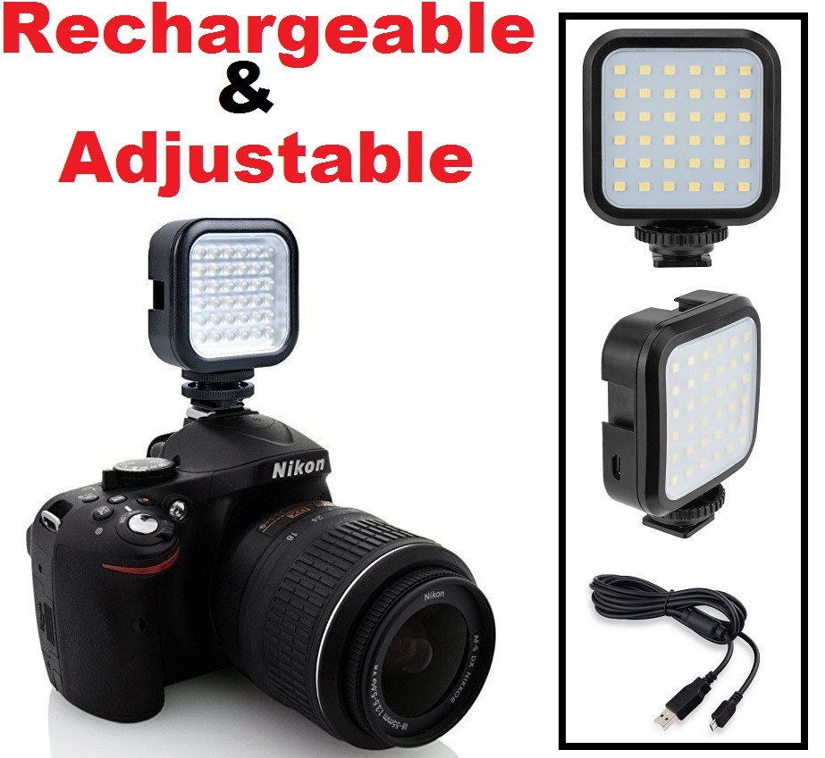 Rechargeable LED Light With Charging Cable for Canon EOS Rebel 400D 500D 1D 1Ds