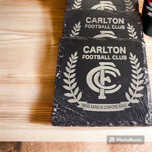 AFL Carlton F.C Slate Coasters Laser Engraved Handmade Great Gift Idea Man Cave - Picture 7 of 9