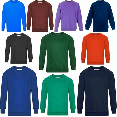Girls Unisex Jumper Sweatshirt Crew Round Neck School Uniform PE2-13 Years/XS-XL - Picture 1 of 13