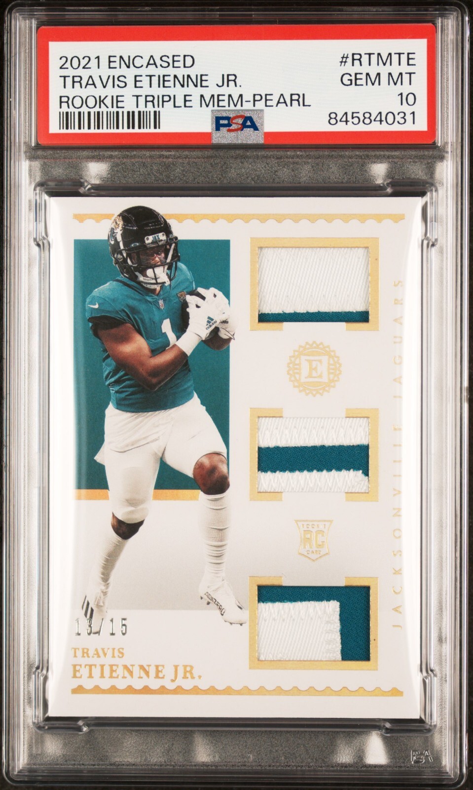 Travis Etienne Panini Encased Rookie Triple Memorabilia #RTMTE Pearl