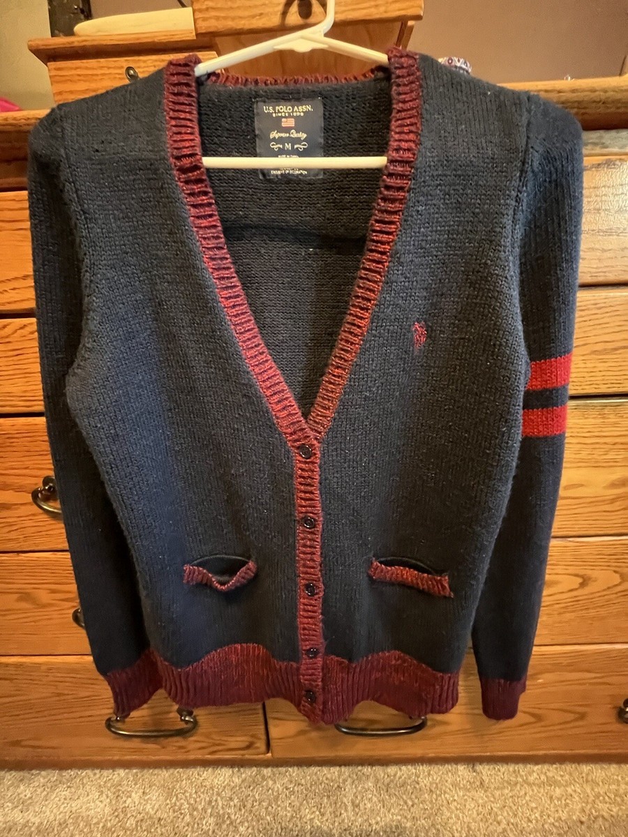 Polo ASSN Vintage Cardigan Blue Red Stripe Nautical Unisex Sz M