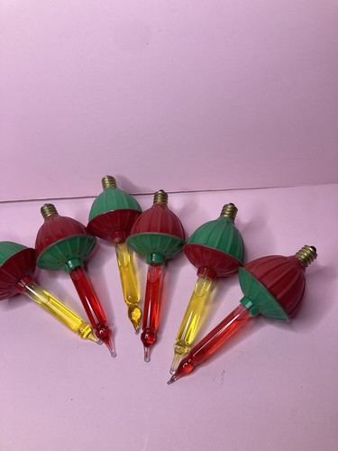 Vintage Christmas Ornaments 6 Glass Top Candlestick Bulb W/Red Yelllow Fluid - Picture 4 of 6