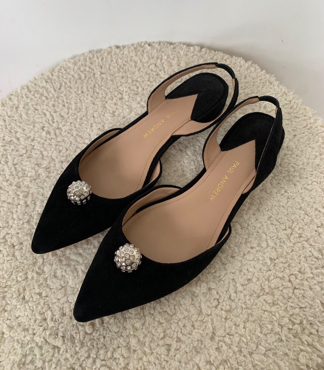 PAUL ANDREW Rhea Flats Black Suede EU 37 RRP$845 SWAROVSKI Pointed