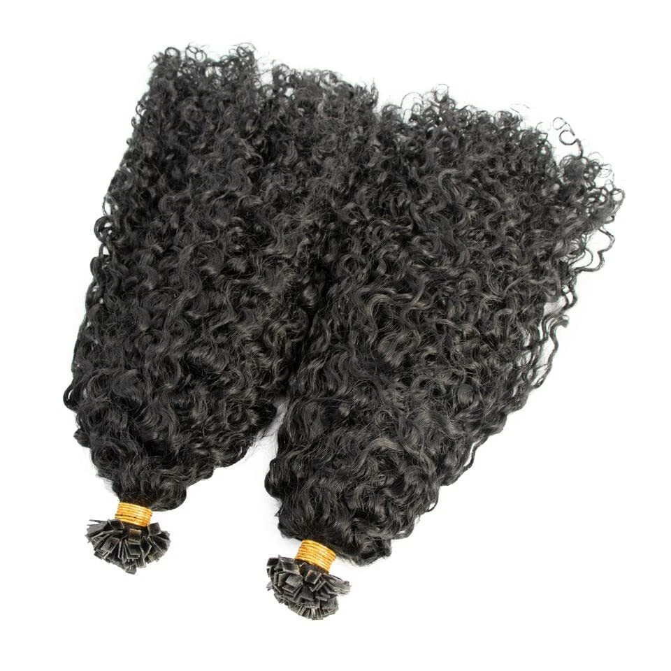 Extensión de cabello humano con punta plana rizada atrevida cabello fusión de queratina preadhesiva 100 un. Foto 3 de 4