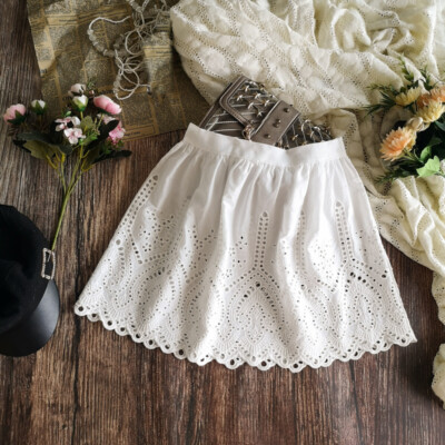 Women Embroidered Floral Lace Cotton Half Slip Mini Skirt Hollow