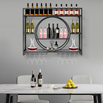 #ad Wine Rack Bar Shelves Wall Mounted Kitchen Storage Rack Wine Glass Holder $168.30
