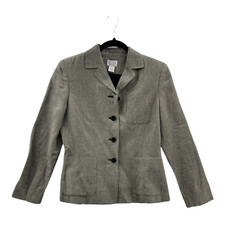 Ann Taylor Loft Womens Suit Jacket Blazer Gray Notch Lapel Pockets Petites 2P