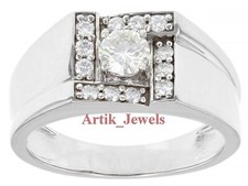 Anello In Argento Placcato Oro Bianco 14K Con Moissanite Incolore Per Uomo #467